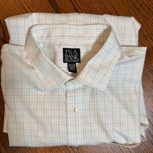 Jos. A. Bank Men's White Checkered Dress Shirt
Size 18.5/34